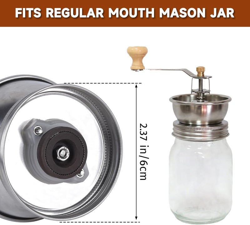 diatomiteco Mason Jar Coffee Grinder, Manual Coffee Grinder Lid Attachment for Regular Mouth Mason Jars, Stainless Steel Mason Jar Lid and Ceramic Burr, Ideal for Camping & Home Barista - Image 3